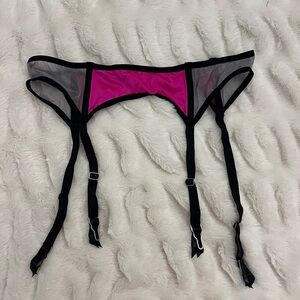 New Victoria’s Secret pink and black mesh garter belt